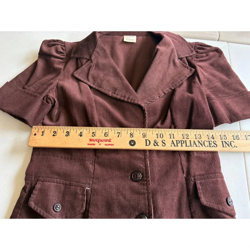 Vintage 70s JCPenney Brown Corduroy Fitted Blazer Jacket Puff Sleeve XXS
